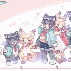 This is a pixiv picture whose title is もふもふレベル/なかよしきつねこちゃん.