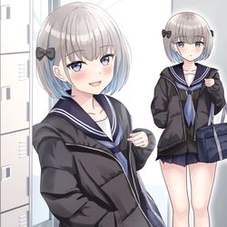 This is a pixiv picture whose title is 「休み明け早々先輩に会えちゃいましたね」.