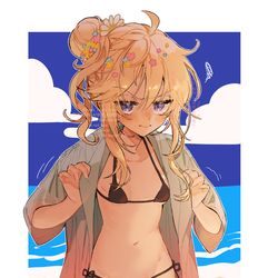 This is a pixiv picture whose title is 【skeb】水着をしぶしぶ見せてくれる よその子さん.