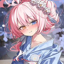 This is a pixiv picture whose title is 기모노 호시노.