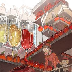This is a pixiv picture whose title is りんご飴の工場.