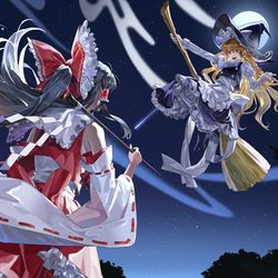 This is a pixiv picture whose title is 霊夢vs魔理沙.