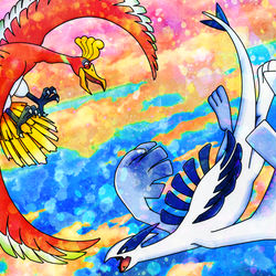This is a pixiv picture whose title is ホウオウ／ルギア.