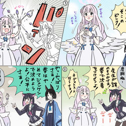This is a pixiv picture whose title is キャッツvs美少女ゴリラ.
