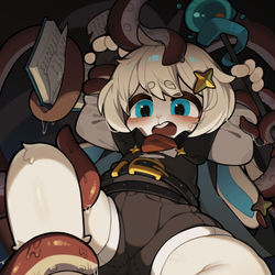 This is a pixiv picture whose title is 仕事絵-ウサギ冒険者がミミックに食べられた‐続.