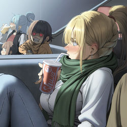 This is a pixiv picture whose title is 『カップル席で映画鑑賞どころではないダクネス』.