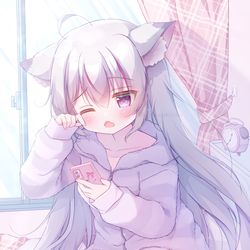 This is a pixiv picture whose title is 「ふぁぁ…まだ眠いよぉ…」.