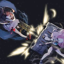 This is a pixiv picture whose title is ネル VS ホシノ (シャーレ VS キヴォトス).