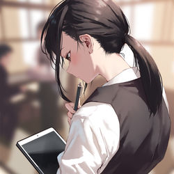 This is a pixiv picture whose title is 考え中のホール担当女子.