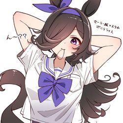 This is a pixiv picture whose title is セーラー服×スク水なライス.