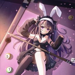 This is a pixiv picture whose title is 兔女郎与台球桌.