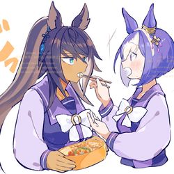 This is a pixiv picture whose title is シンボリクリスエスとシーザリオ(誕生日ボイス良かった…).