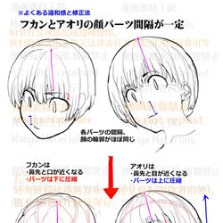 This is a pixiv picture whose title is 個人メモ：フカンとアオリの顔・パーツの間隔.