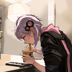 This is a pixiv picture whose title is 深夜カップ麺.