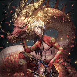 This is a pixiv picture whose title is 赤龍騎士リメイク.