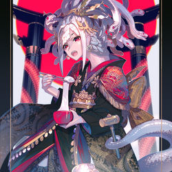This is a pixiv picture whose title is めでうさと鏡もち.
