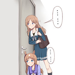 This is a pixiv picture whose title is 正在偷听什么的两位棕发女士.