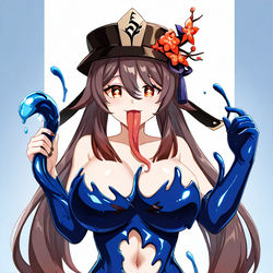 This is a pixiv picture whose title is Hutao's slime skin.