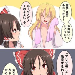 This is a pixiv picture whose title is 魔理沙で商品開発をする霊夢.