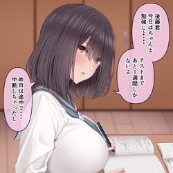 This is a pixiv picture whose title is 巨乳セーラー服彼女と勉強会シリーズ２.