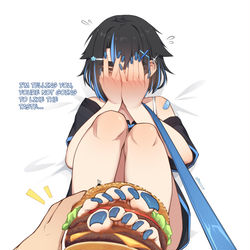 This is a pixiv picture whose title is Shy Burger Feet 🍔👣.