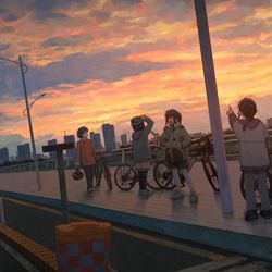 This is a pixiv picture whose title is 小云兮上学记-初中篇-迎着夕阳骑车的某一刻.