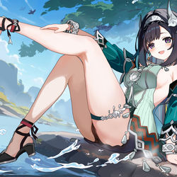 This is a pixiv picture whose title is 蓝砚-脚尖戏水.