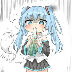 This is a pixiv picture whose title is 生でネギを頬張るねぎみく.