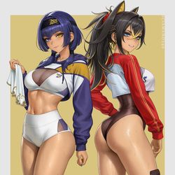 This is a pixiv picture whose title is Candace Dehya Gym - Genshin Impa.
