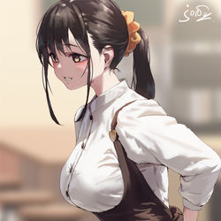 This is a pixiv picture whose title is 笑顔が絶えない看板娘ちゃん.