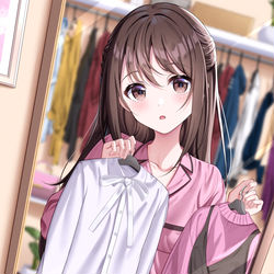 This is a pixiv picture whose title is 「（どっちが良いかな…）」.