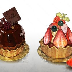 This is a pixiv picture whose title is チョコレートとイチゴのケーキ.