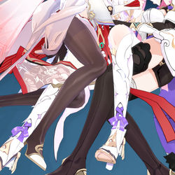 This is a pixiv picture whose title is 尽你所能逃离大月下和爱莉希雅吧.