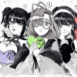 This is a pixiv picture whose title is 三大美女と三大ロックオンチョコ.