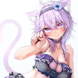 This is a pixiv picture whose title is 猫又おかゆ　おかゆにゅ〜〜む！版水着衣装.
