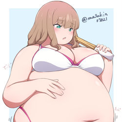 This is a pixiv picture whose title is チュロス食べるの止まらないぽっちゃり夢芽.