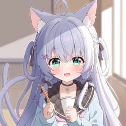 This is a pixiv picture whose title is 勉強教えてくれるクラスメイトの猫ちゃん.