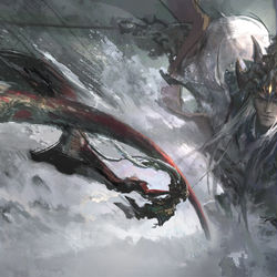This is a pixiv picture whose title is 【板绘】“天庭反骨仔内斗”二郎显圣真君 VS 黑吗喽.