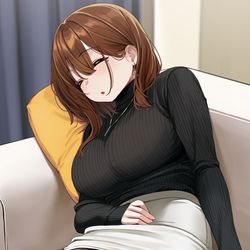 This is a pixiv picture whose title is ソファで寝落ちしちゃったOLちゃん🐑💤.