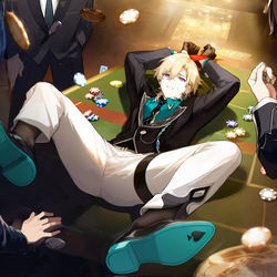 This is a pixiv picture whose title is 赌博输掉了的砂金在赌场牌桌上被绑起来玩弄.