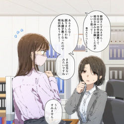 This is a pixiv picture whose title is 百合イベントで上司とエンカしてしまうOLさん.