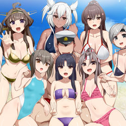 This is a pixiv picture whose title is 戦勝記念でビーチで撮影！.