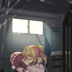 This is a pixiv picture whose title is あと1分で授業始まるのに….