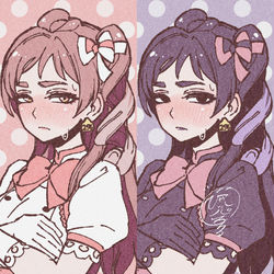 This is a pixiv picture whose title is 赤面にくる＆黒にくる.