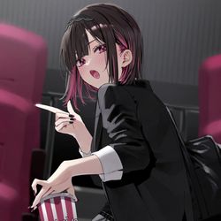 This is a pixiv picture whose title is ｢座席こっち………ん？どこ見てんの？｣.