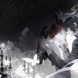 This is a pixiv picture whose title is 黒い旗.