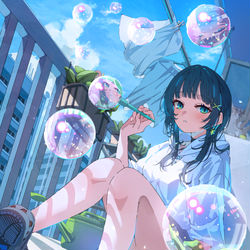 This is a pixiv picture whose title is 屋根まで飛んでけ.
