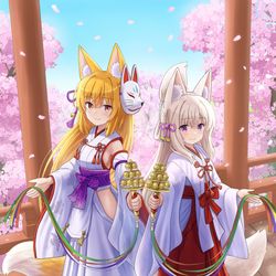 This is a pixiv picture whose title is 狐娘の二人舞.