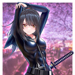 This is a pixiv picture whose title is 鴉　夜桜祭警備.