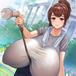 This is a pixiv picture whose title is 水撒きをする近所のお姉さん(^^♪.